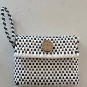 Woven Black and White Wristlet Clutch by Maria Victoria